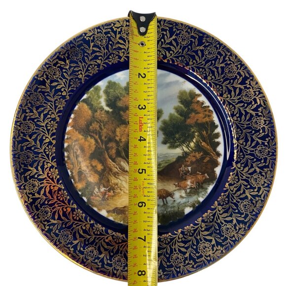 Royal Sutherland Bone China Plate Pastoral Couple Scene Gold Floral Blue Rim - Picture 2 of 6